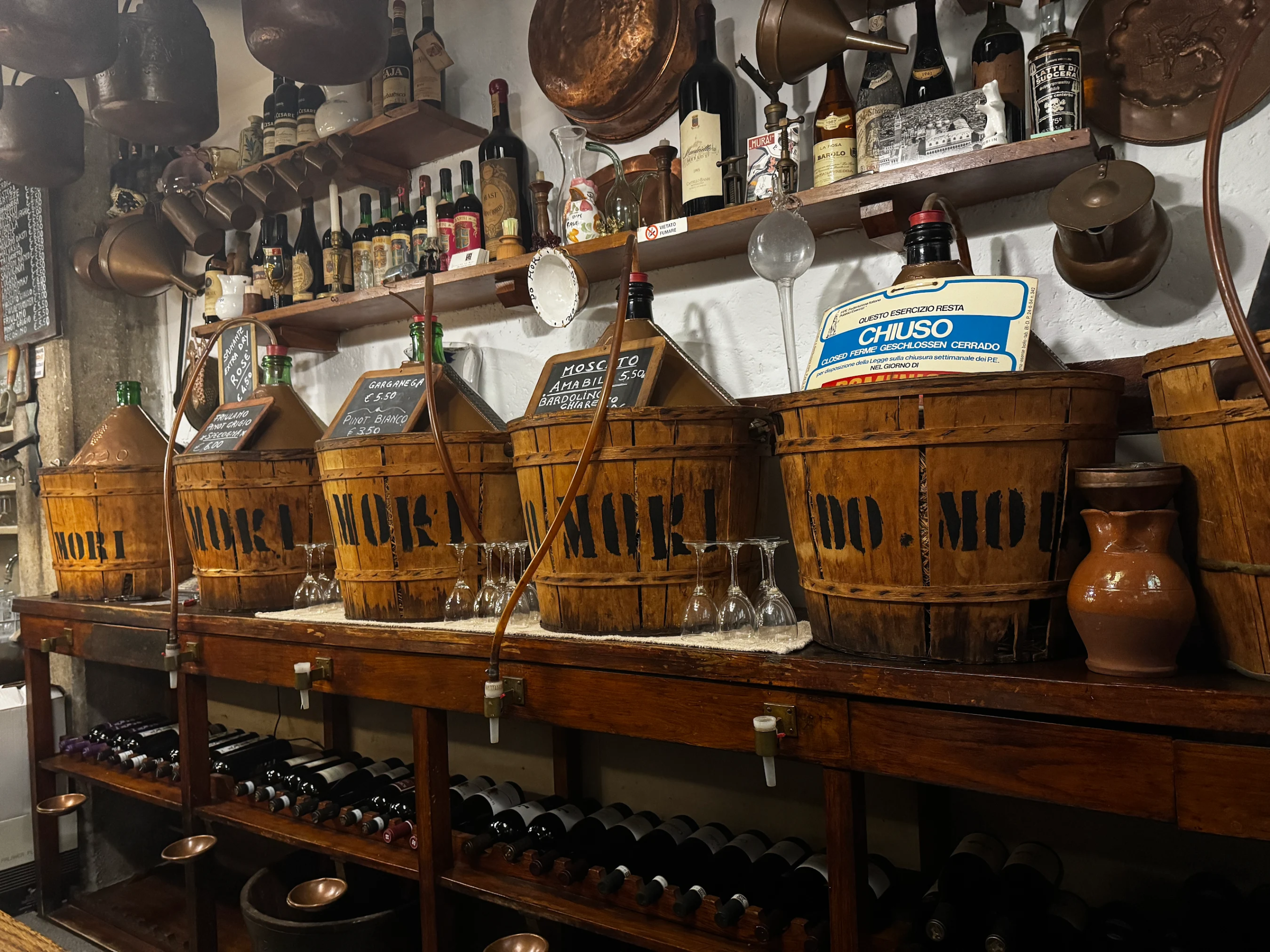 Cantina Do Mori Venice oldest wine bar interior with copper pots and traditional cicchetti